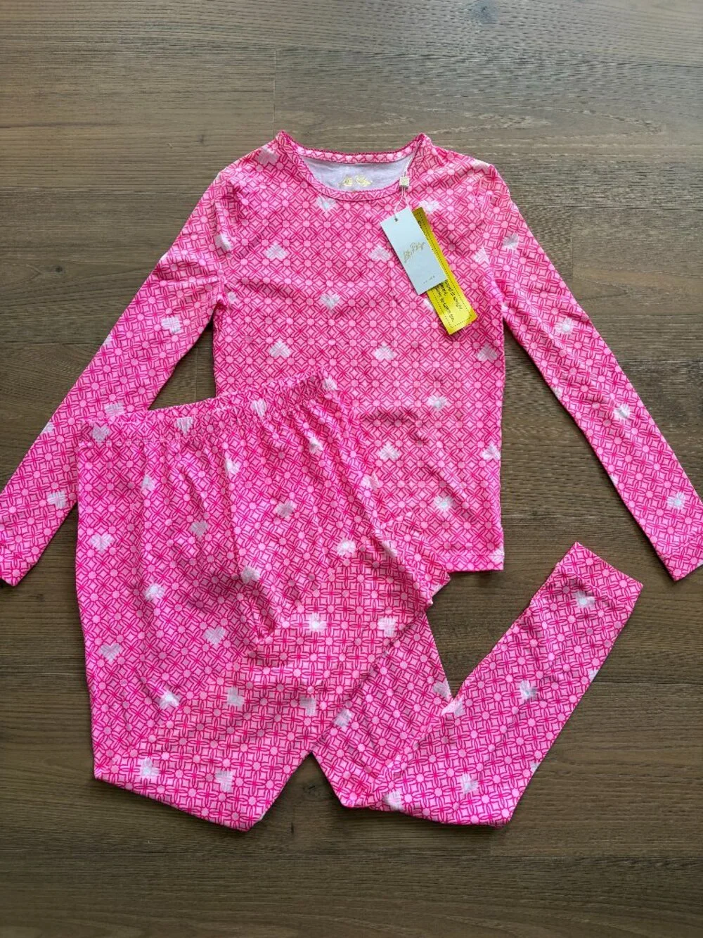 Lilly Pulitzer Girl Pajamas PJ Top and Pants in Passion Fruit Pink Fluttering
